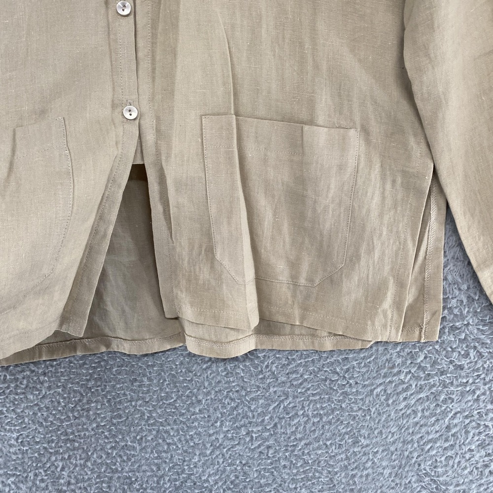 The J Peterman Company Linen‎ Tunic Top Womens Large Beige Button Front Utility - Picture 4 of 14